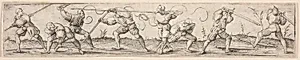 Eight Soldiers Engaged in Fencing Exercises