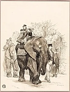 Elephant with Riders in Jardin des Plantes, Paris