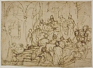 Enthroned King with Attendants