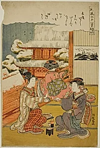 Evening Snow at Sensoji Temple (Sensoji no bosetsu), from the series "Eight Fashionable View of Edo (Furyu Edo hakkei)"