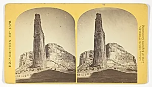 Explorers Column, Cañon de Chelle, Arizona. This shaft is the work of nature, and is about 900 feet in height; base about 70 by 110 feet. It stands near the center of the Cañon, and it is almost impossible to believe that it is not the work of human hands, No. 23 from the series "Geographical Explorations and Surveys West of the 100th Meridian" by Timothy O'Sullivan