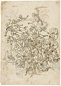 Fall of the Damned (recto); Sketches of Seated Saint John the Baptist (verso)