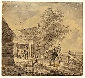 Farm with Men and Cows