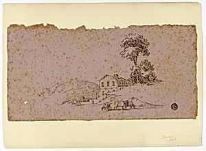Farmhouse in the Mountains with Cows in Foreground