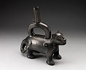 Feline Vessel with Stirrup Spout