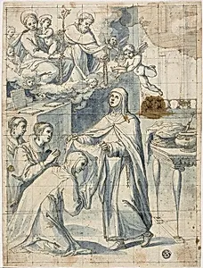 Female Dominican Saint Beholding the Virgin and Child and Saint Dominic, While Vesting a Novice