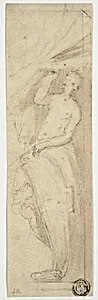 Female Figure Pulling Aside Curtain