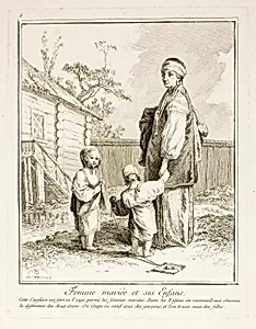 Femme Mariee et ses Enfants (Married Woman and her Children, plate five from Divers Habillements  des Peuples du Nord)