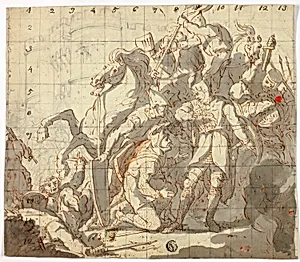 Fighting Knights Before Castle