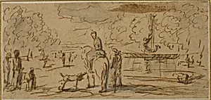 Figures Walking and on Horseback in a Park
