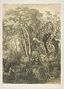 Fishing Family at the Edge of a Stream