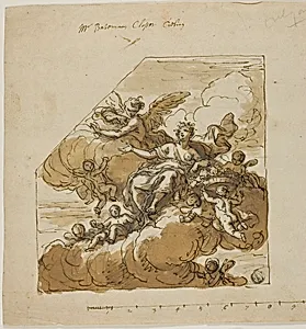 Flora Design for Closet Ceiling (left) and Statue of Apollo Design for Blank Niche (right), for Bateman House, London