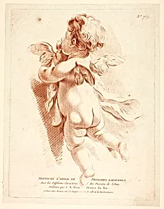 Flying Cupid Kissing a Dove