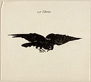 Flying Raven: ex libris, from The Raven (Le Corbeau)