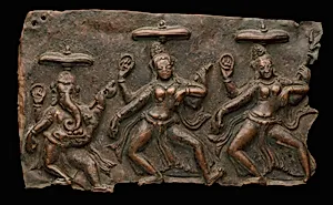 Fragment of a Plaque with Dancing Ganesha and the Mother Goddesses Brahmani and Maheshvari by Unknown