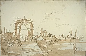Gateway Near a Landing Bridge by Francesco Guardi
