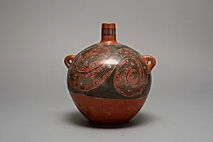 Globular Jar with Repeated Abstract Motifs in Sprial Design by Tiwanaku