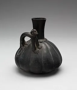 Gourd-Shaped Blackware Jar with Modeled Monkey Handle