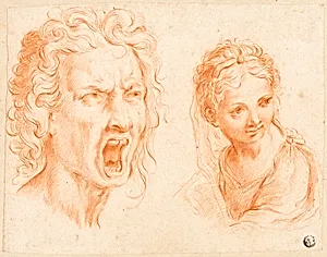 Grimacing Male Head, Bust of Girl