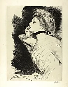 Half-Length Portait of a Seated Woman, Smoking a Cigarette, Facing Left