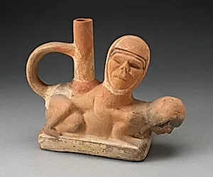 Handle Spout Vessel Depicting an Erotic Scene by Moche