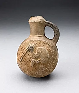Handled Brownware Jug with Bird Impressed on Side by Chimú