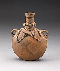 Handled Flask Depicting Abstract Figure