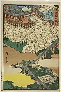 Hase Temple, Yamato Province (Yamato Hasedera) from the series “One Hundred Famous Views in the Various Provinces (Shokoku meisho hyakkei)” by Utagawa Hiroshige II (Shigenobu)