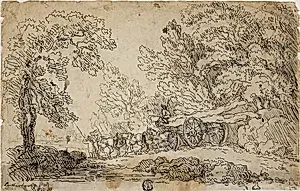 Hauling Logs in a Forest (recto); Sketches of People in Various Activities (verso)
