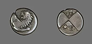 Hemidrachm (Coin) Depicting a Lion by Ancient Roman