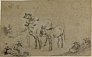 Herdsman with Cow, Donkey, Sheep