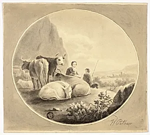 Herdsmen, Cows and Sheep in Landscape