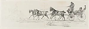 Horse-Drawn Carriage Preceded by Single Rider (recto); Man Riding Horse with a Blanket and Sketches of Heads, Horses and Triumphal Arch (verso) by Henri de Toulouse-Lautrec