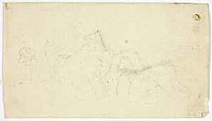 Horses with Groom (recto); Sketches of Peasant with Basket (verso)