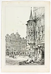 Hotel de Ville, Prague, from Facsimiles of Sketches made in Flanders and Germany