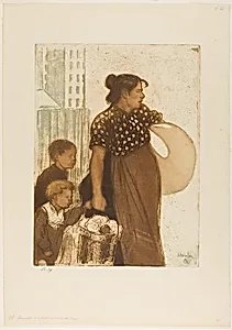 Housewife and Children Returning from the Laundry House