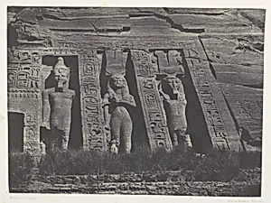 Ibsamboul, Partie Septentrionale Du Spéos D'Hathor; Nubie, plate 108 from the album "Egypte, Nubie, Palestine et Syrie" (1852) by Maxime Du Camp