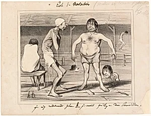 I'm Not Going in There Anymore! - I Think There are Crayfish Down There..., plate one from Les Baigneurs by Honoré-Victorin Daumier