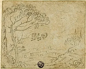 Italian Landscape with Umbrella Pine in Foreground