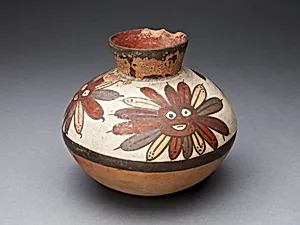 Jar Depicting Abstract Face Surrounded by Feather Motifs by Nasca