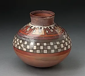 Jar with Rows of Checkerboard Pattern and Abtract Plants by Nasca