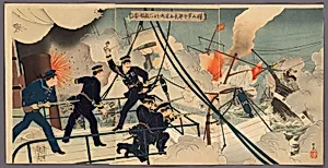 Kabayama, the Chief of Naval Staff, Attacking Enemy Ships from onboard Saikyomaru (Kabayama gunreibucho Saikyomaru o motte tekikan ni ataru)