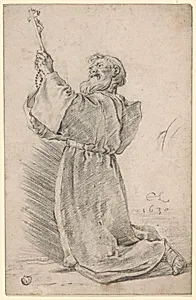 Kneeling Monk Holding a Crucifix by Cornelis Saftleven