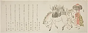 Laden Horse and Women Returning with Brush by Teisai Hokuba