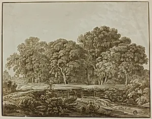 Landscape with Figure Crossing Bridge over Stream