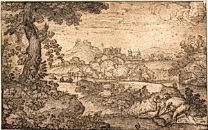 Landscape with Figures Binding Wheat in Foreground