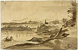 Landscape with Fisherman in Lake