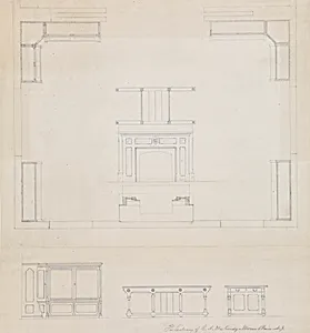 Library for R.A. McCurdy, Morris Plaines, New Jersey, Elevations of Mantel and Furniture