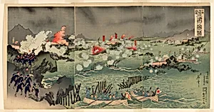 Long Live the Japanese Navy and Army! The Great Battle near Weihaiwei (Nihon kairiku banzai, Ikaiei fukin daigekisen no zu)