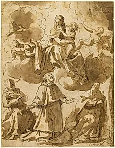 Madonna and Child in Glory, with Three Male Saints Below